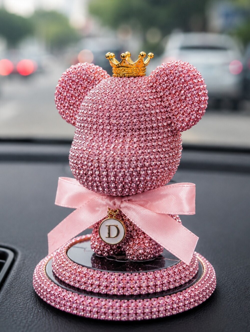 Pink Crystal Bear Car Ornament